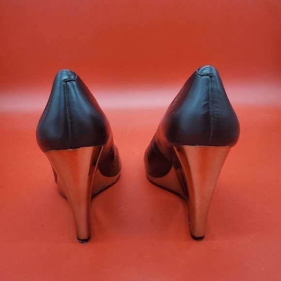 Nine West Yamaris Black Wedge Peep Toe Pump 7M Shoes - Picture 3 of 11